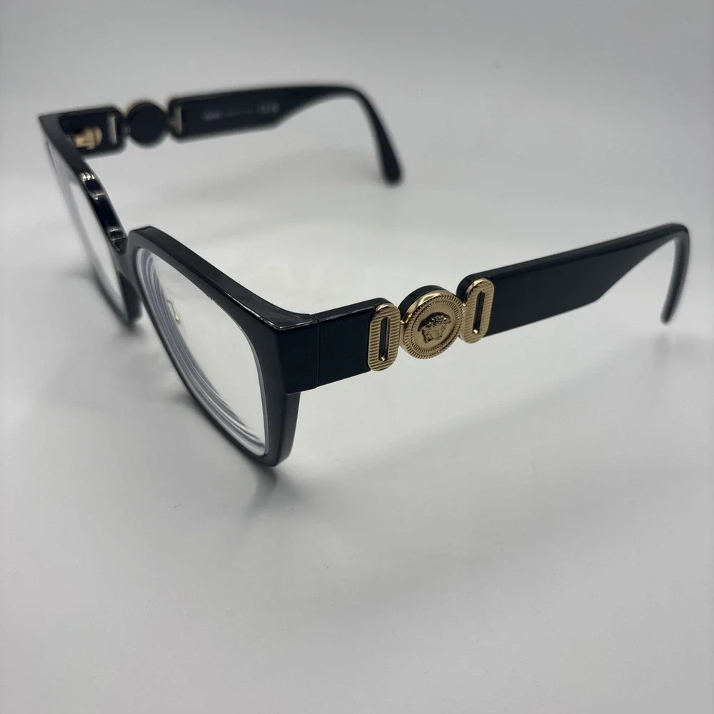 Versace Eyeglasses Mod 3371-D GB1 Shiny Black/Gold Cat Eye 54-17-145 Frame #C202